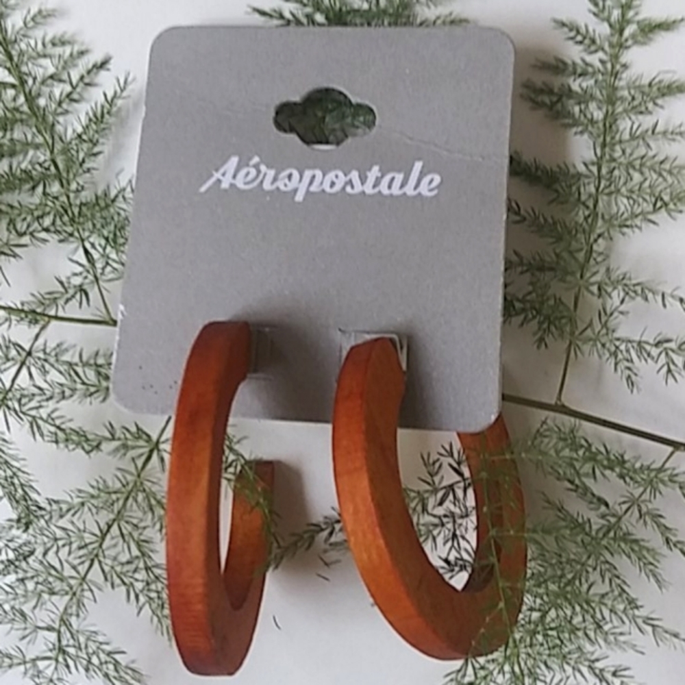 Aeropostale Natural Wood Hoop Earrings